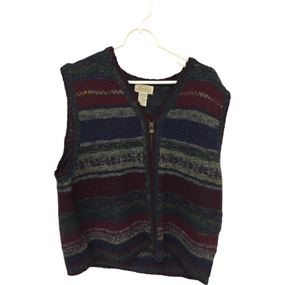 St. John's Bay Other - St. John Bay Full Zip Vest Sweater Mens XL Multicolor Stripe Knit Sleeveless Vtg